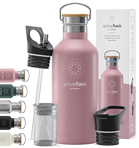 Stainless Steel Water Bottle with Straw, Infuser & 3 Lids: 1 & 0,5L Leak-Proof Vacuum Insulated ACTIVE FLASK Drinking Bottles Hot Cold: Double Walled Outdoor Drink Thermo Mug Tea Coffee Sport Gym Bike