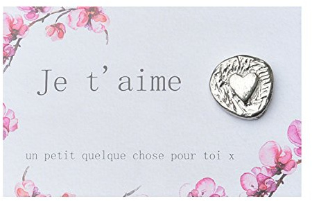 Les Etains de Jumilhac Porte-Bonheur Coeur, Je t'aime, sur Petite Carte, Fabrication Artisanale Française, en Etain