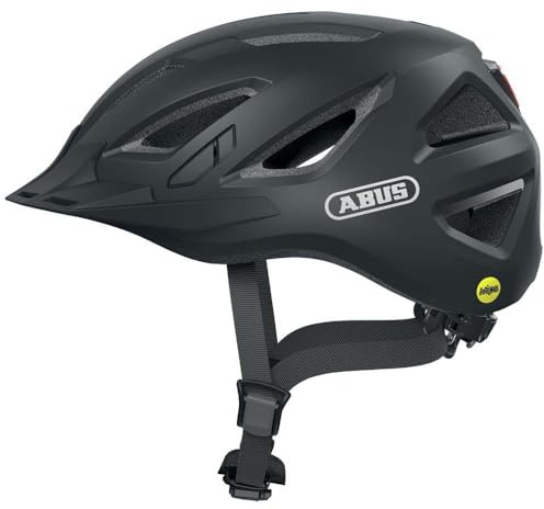 ABUS Stadthelm Urban-I 3.0 MIPS - Fahrradhelm mit Rücklicht, Schirm und Magnetverschluss für den Stadtverkehr - für Damen und Herren - Schwarz Matt, S, S (51-55 cm)