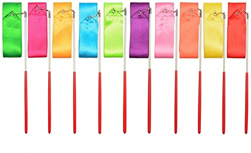 LATRAT 10 Stück 2 Meter Gymnastikband Tanzband Rhythmikband Wirbelband, für Kinder Artistic Dancing Baton Twirling (10 Farben)
