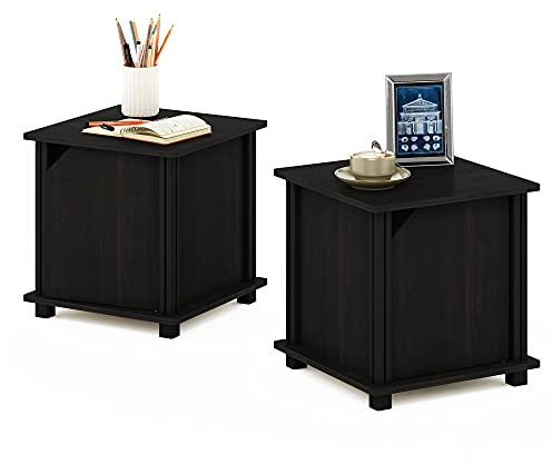 Furinno Simplistic End Table with Storage Set of 2, Espresso/Black
