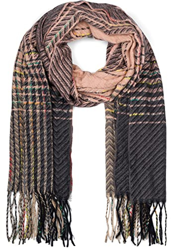 styleBREAKER Damen Feinstrick Schal Zick-Zack Streifen | 177x67 cm großes Format, 11,5 cm lange Fransen an den Enden, weich, kratzfrei, vielseitig als wärmende Stola drapierbar.