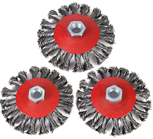 125 mm Winkelschleifer Drahtbürste, M14 Stahlbürste Akkuschrauber, 5 inch Zopfbürste für Schleifen, Entrosten, Reinigen(3 Stück)