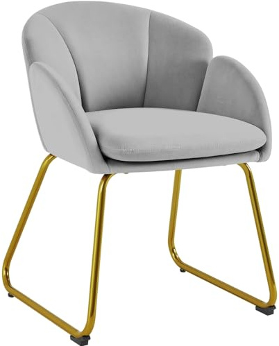 Yaheetech Poltroncina Camera da Letto Salotto Poltrona Soggiorno Imbottita Alta Moderna Ergonomica in Velluto con Schienale Circolare Braccioli Gambe in Metallo Portata 136 kg Grigio