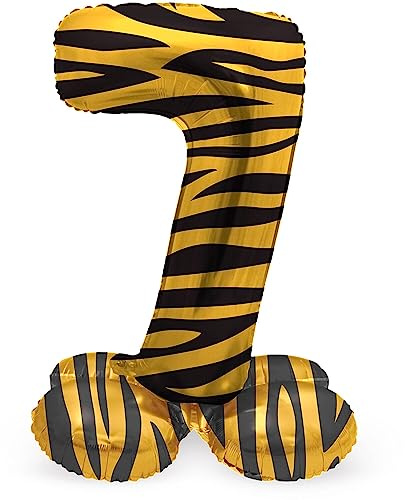 Folat 64757 Luftballon Geburtstag Stehender Ziffer Zahl 7 Tiger Chic Löwe Braun Schwarz 41 cm - Decoration Geburtstagdeko, Ballon Zahl, Kein Helium erforderlich