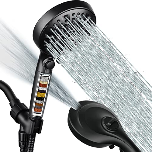INAVAMZ 【Handbrause mit Filter】 10 Sprüheinstellungen Hochdruck Duschkopf mit ON/OFF Pause Schalter, 15 Stufen Wasserenthärter Filter für hartes Wasser Entfernen von Chlor und Schadstoffen