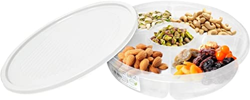 Snack Aufbewahrungsbox Süßigkeiten Box mit Deckel für Nussbonbons Trockenfrüchte Lebensmittel Obstbox Trockenobstbehälter geteilte Serviertabletts Teller Schalen (Weiß / Cremeweiß)