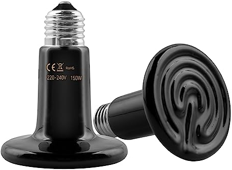 2 Stück 150W Keramik Reptilien Wärmelampe, E27 Heizlampe, AC 220V, für Tiere Terrarium, für Reptilien Schildkröte, Eidechse, Schlange, Spinne, Küken