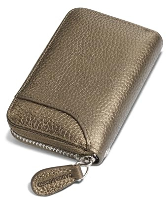 GADIEMKENSD Kreditkartenetui Kartenetui Damen RFID Schutz Leder Portemonnaie Karten Etui Herren Kreditkartenhülle Bankkarten Schutzhülle 14 Fächer Kartenetui Reißverschlussetui Geldbörse Bronze
