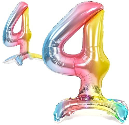 Luftballon 4. Geburtstag Zahl 4 Mehrfarbig Pastell Stehende XXL Riesen Folienballon 82cm Geburtstagsdeko Ballon Zahl Deko zum Geburtstag.
