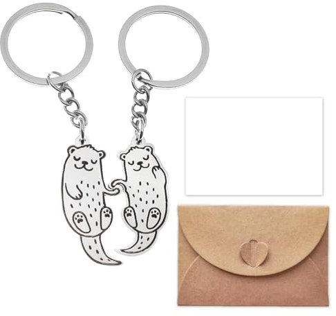 Ruzister 1 Paar Otter-Schlüsselanhänger, süßer Tier-Schlüsselanhänger aus Metall, Otter-Cartoon für Freunde und Paare, Auto-Schlüsselanhänger, Taschenzubehör