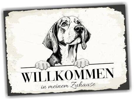 siviwonder Hundeschild Willkommen Zuhause Beagle English No.1 Dog Schild Spruch Türschild Warnschild Geschenkidee schöner Spruch Hundemotiv Aluminium Wetterfestes Hundeschild