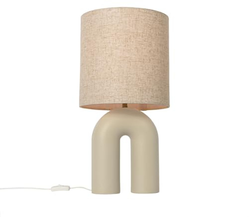 Qazqa Design Tischleuchte mit Schirm, Tischlampe - Lotti - Beige, max. 40W, Geeignet für LED, 59cm, Ideal als Flur, Küche lampe, Schlafzimmerlampe und Wohnzimmerlampe
