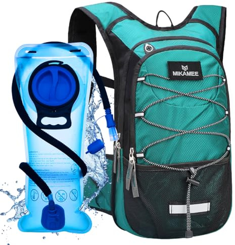 MIKAMEE Sac à Dos d'hydratation,Sac à Dos d'eau léger de 16 L avec Compartiment isolé,avec Sac d'eau de 2L,Parfait pour Courir, Faire du vélo, de la randonnée, du Camping, Faire la fête