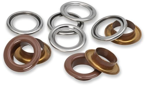 Prym 542570 Ösen mit Scheiben, 14 mm, Dunkelbraun/silberfarbig
