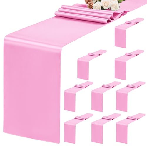 Teruntrue 10er-Pack rosa Tischläufer, 30 x 183 cm, Satin-Tischläufer für rechteckige runde Tische, rosa Tischläufer für Hochzeiten, Geburtstagsbankette, Verlobungen, Party-Dekoratio