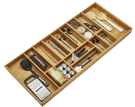 Orga-Box-1 BAMBUS Besteckeinsatz 1119 x 473 mm mit 15 Fächern | für Blum Tandembox / Antaro Schubladen im 120er Schrank Besteckkasten für Wellmann und Alno Küchen und vielen weiteren mehr