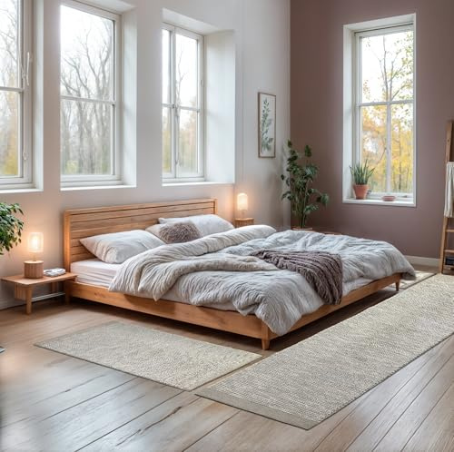 MY-RUG Bettumrandung Wolle Schlafzimmer 3teilig Teppich - 2mal 140x70 und 1mal 250x80cm - Bettvorleger rutschfest Läufer Deko