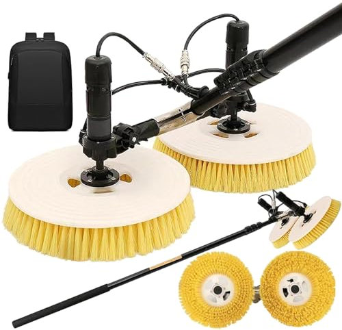 Fablestoryem Telescopic Rod PV Panel Wash Cleaning Machine, Electric Dual Head Solar Panel Cleaning Equipment Solar Cleaner Robot, Outdoor Window Glass Water Brush Cleaner Tool,Mains electricity-3.5M