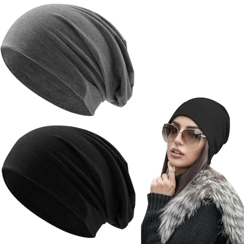 Berretto Unisex Sci, Jersey Leggero da Uomo e Donna, 2 Pezzi Slouch Beanie in Cotone, Invernale ed Estivo, Cappello a Cranio