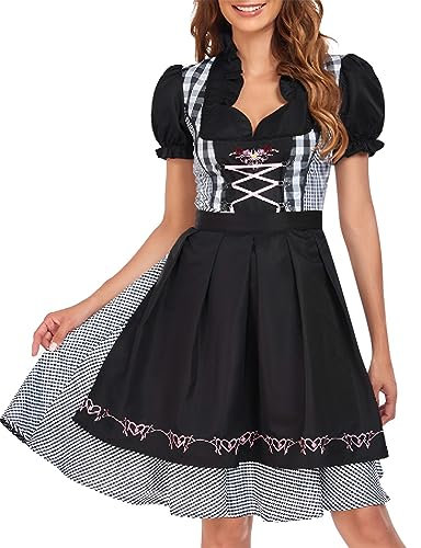DeaAmyGline Dirndl für Damen - Dirndl Damen Midi Trachtenkleid Trachtenmode Trachtenrock Dirndlkleid inkl. Dirndlbluse Dirndlschürze 3 Teilig Oktoberfest Bayrische Besondere Anlässe