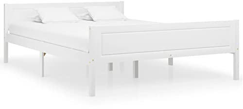 Sufrk Massivholzbett Betten Bettgestell Holz Bed Frame Möbel für das Schlafzimmer Holzbett Kiefer Weiß 140x200 cm