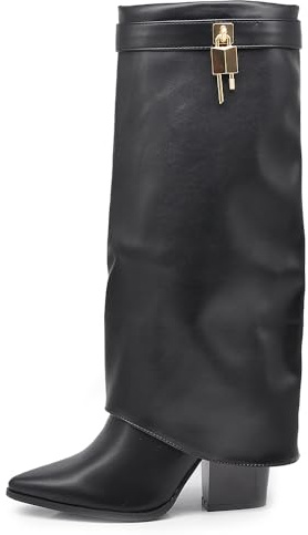 IF FASHION Bottes hautes à bout pointu avec tige cowboy texane à talon haut pour femme GA017, 37 EU