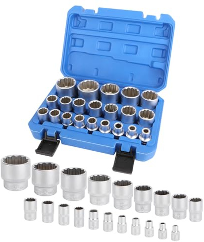 21tlg 1/2'' Vielzahn Nuss Satz Vielzahn Steckschlüssel Nusskasten 8-36mm | Steckschlüssel Set 12 Kant Außenvielzahn Torx Stecknüsse Satz Stecknuss Nusskasten Universal Satz