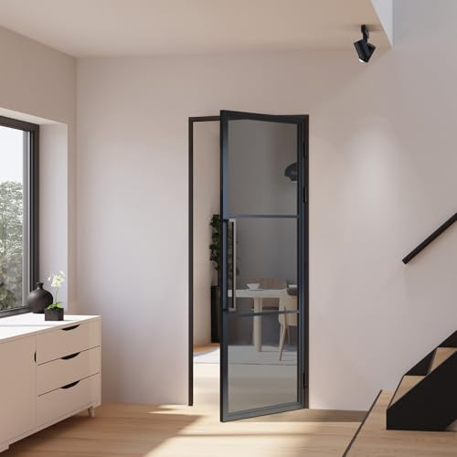 inova Glastür Komplettset 834x1972mm DIN rechts Griffstange Drehtür Grauglas mit Beschlag und Zarge