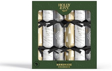 Holly and Ivy Handmade in Africa Christmas Crackers - Celebration Range - Tray of 6 x 12 Inch - Eco Friendly Gifts Inside - Luxury Deluxe Christmas Crackers - Mixed Metallics