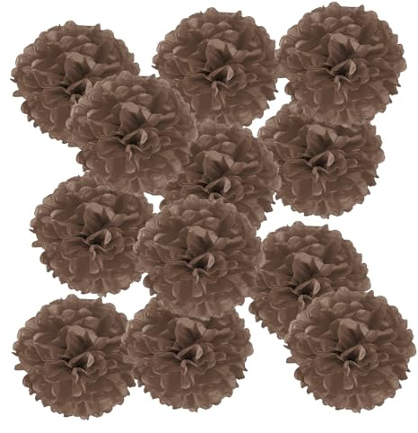 PATIKIL 12 Stück 10,5 cm Pom Poms Papier Blumen, Papierblumen Hochzeitsdeko Seidenpapier für Hochzeit Brautdusche Geburtstagsparty Hintergrund Dekoration, Braun