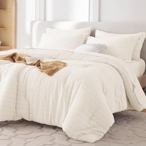 MUXHOMO Juego de edredón Queen de 7 piezas, cama de sirsaca en una bolsa, juego de ropa de cama de lujo para todas las estaciones con edredón, sábana encimera, sábana bajera, fundas de almohada y