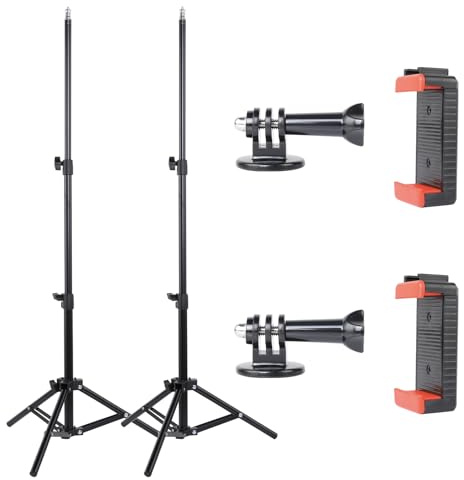 UTEBIT 2 Pack Photography Light Stands Tripod, 45/3.7ft Adjustable Aluminum Lighting Stand with Phone Clamp & Camera Mount Adapter, Photo Tripod Stands for Travel Outdoor Photo Video Shooting, Black
