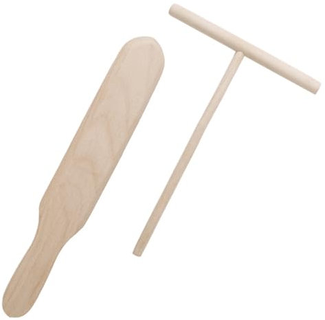 DOMTLTY Set di 2 spatole per crêpe e spalma Impasto in Legno di faggio, spatola per crêpe a T e spatola per Pancake, Facili da Pulire, Ideali per crêpe, Pancake e Pancake