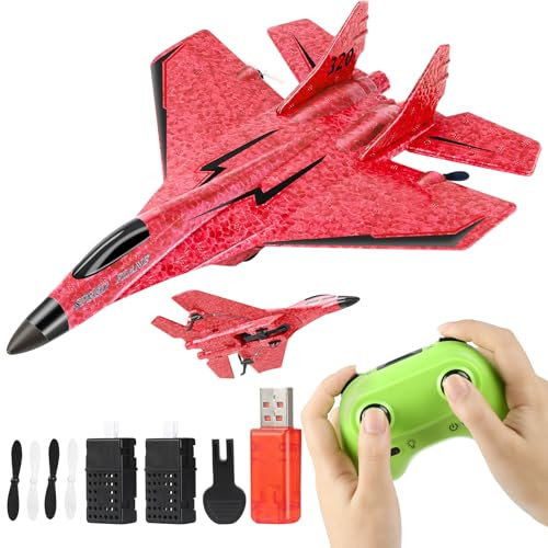Liamostee RC Flugzeug 2.4GHz Ferngesteuerter, 2CH Rc Flugzeug RTF für Anfänger erngesteuertes F lugzeug mit LED-Licht F lugzeug Spielzeug Modellflugzeug mit für Anfänger Kinder Erwachsene (Rot)