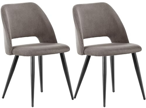 WAFTING Esszimmerstühle aus Cordstoff mit Dickem Schwamm,2er Set,Braun | Mit dickem Schwamm gepolstert, separaten Metallfüßen, Moderner Polsterstuhl für Esszimmer, Wohnzimmer, Schlafzimmer,Empfang
