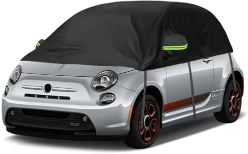 Halbe Autoabdeckung Schrägheck 300*150*49cm, für F-iat 500/Abarth 595/UP/C1 | Softtop-Dachschutz-Autoabdeckung Wasserdicht für Kleinwagen, UV-beständig Halbgarage für Picanto/Citroen C1, Schwarz