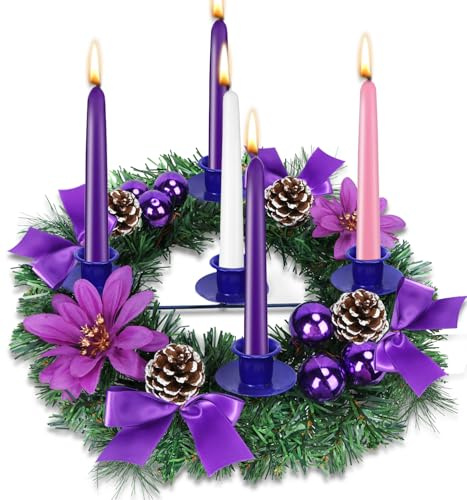 HO2NLE 14 Inch Advent Wreath with 5 Candle Holder Purple