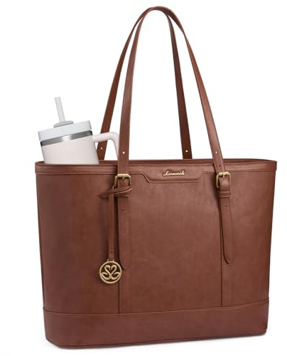 LOVEVOOK Handtasche Damen Groß, Shopper Tasche PU Leder Arbeitstasche Laptoptasche 15,6 Zoll, Lehrertasche Schultertasche Taschen Women Handbags Tote Bag für Uni Büro Schule Business, Braun