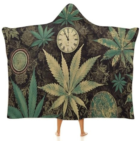 A Puff in Time Weed Marijuana Blanket Hoodie Oversized Fleece Sweatshirt Wearable Blanket Rope Gift for Women Men 40x50