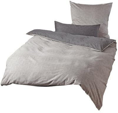 Traumschlaf Mako Satin Wendebettwäsche Texture aus Reiner Baumwolle - seidig Glatte Ganzjahresbettwäsche - 200x220 cm + 2X 40x80 cm, dunkelgrau