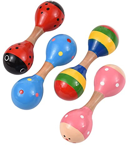 Aumotop 4 Pezzi di Maracas in Legno Mini Shaker Sonagli per Bambini per Bambini Simpatici Giocattoli Colorati Strumenti Musicali Neonati e Ragazzi in Legno Naturale