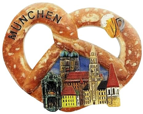 Souvenir Kühlschrankmagnet – Brezel mit Altstadt Motiv, detailreicher 3D Magnet – Reiseandenken Mitbringsel & Geschenkidee – München