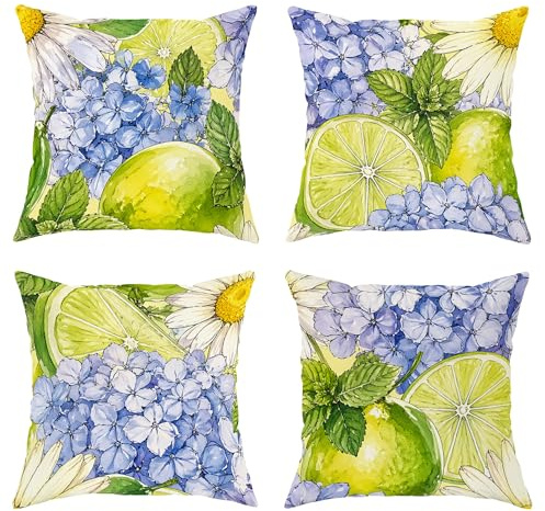 Lime Throw Pillow Covers Set of 4, Spring Floral Chrysanthemum Hydrangea Spring Green Soft Velvet Washable Pattern Pillow Covers for Living Room Bed Office Sofa Chair Decor 20x20 Inch