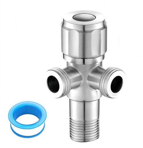 Vanne d'angle Double 1/2, 1 Pièces Valve de Régulation d'Angle Auto-éTanche, avec Deux Sorties 1/2, Raccordement à L'Eau, pour Robinetterie, Lavabo, Cuisine, Salle de Bain