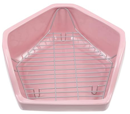 CATIEBYE Toilette per Conigli in Ceramica Rosa Pentagonale, Anti-ribaltamento Griglia Staccabile e Design Facile da Pulire, per Porcellini D'india e Conigli