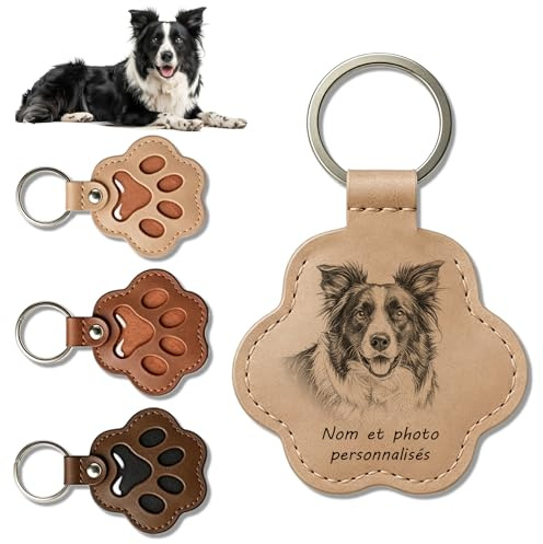 Personnalisé Porte-Clés Forme Patte Photo Prénom avec Boîte Poils | Porte-Clé Cuir PU Souvenir Chien Chat, Bijou et Accessoire Sac, Médaille & Cadeau Commémoratif Pour Animal Décédé