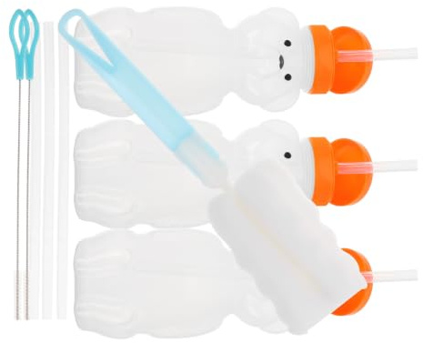 SHINEOFI Bouteille 230ml en PE, Réutilisable, Hermétique, pour Boissons | Paille, Brosse à Paille et Brosse de Nettoyage Incluses, pour Fêtes, Noël, Nouvel An et Anniversaires