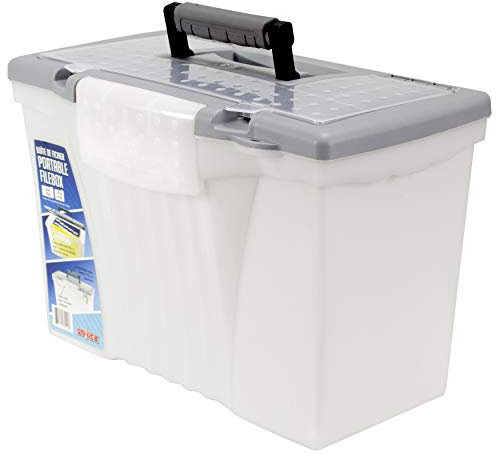 Storex STX61511U01C Tragbare Aktenbox mit Organizer-Deckel, 44 x 24 x 28 cm, transparent/silber