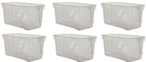 Whitefurze Set of 6 Clear Plastic Caddy Baskets with Handle Easy Cupboard Storage Solutions (Small)